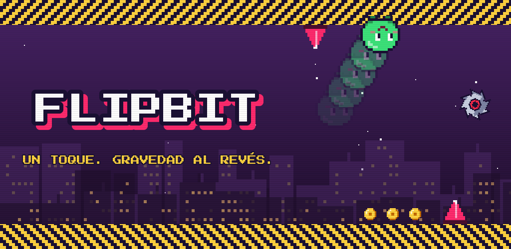 FlipBit key art: Bit flips between floor and ceiling in a neon tunnel